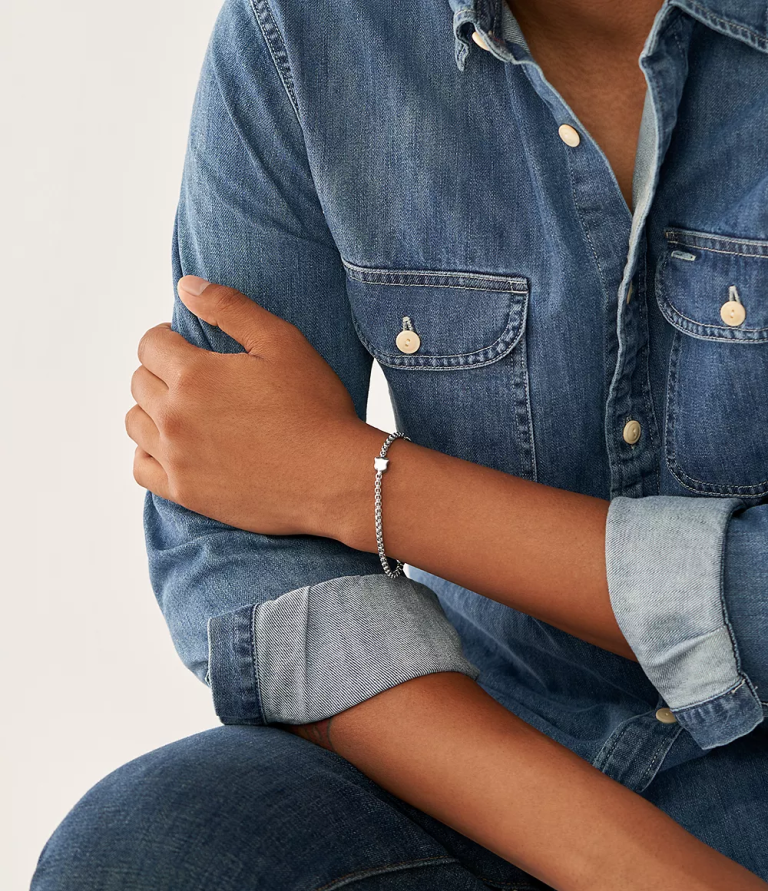 Fossil 6J041896 gümüş ton miras kalkanı paslanmaz çelik zincir bilezik takı erkekler