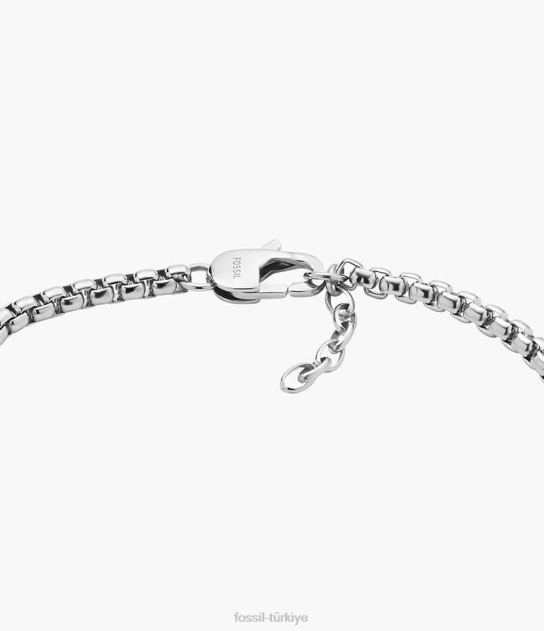 Fossil 6J041896 gümüş ton miras kalkanı paslanmaz çelik zincir bilezik takı erkekler
