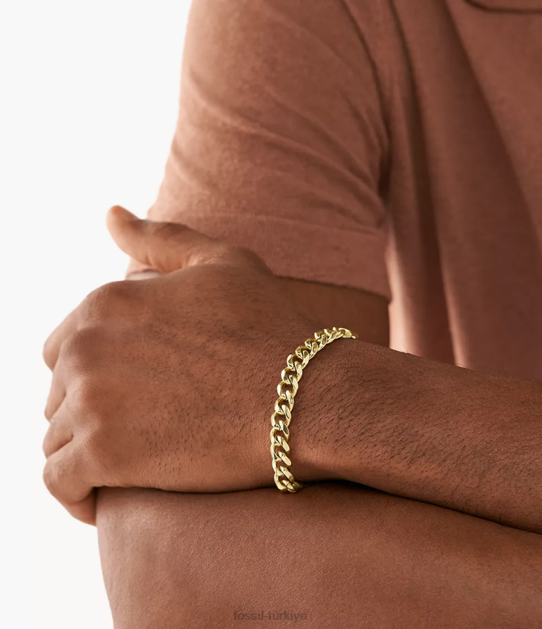 Fossil 6J041930 altın tonu paslanmaz çelik zincir bilezik takı erkekler