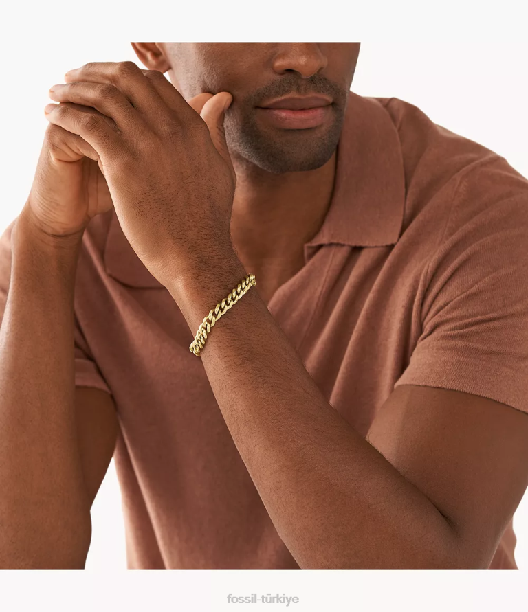 Fossil 6J041930 altın tonu paslanmaz çelik zincir bilezik takı erkekler