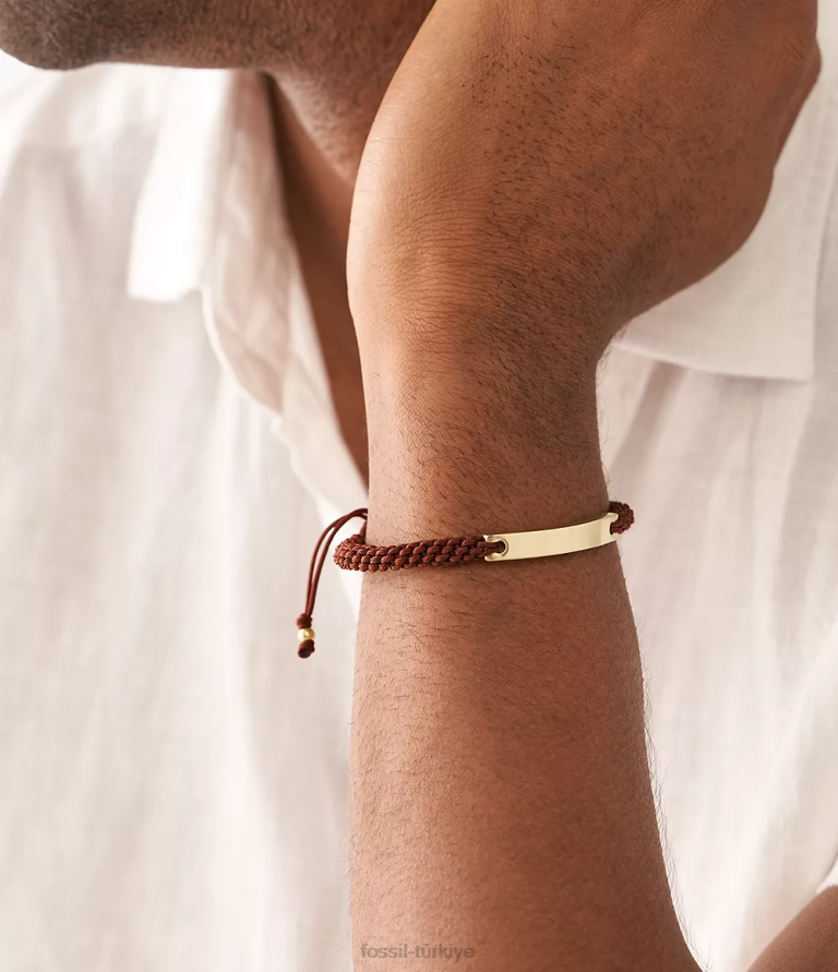 Fossil 6J041934 kahverengi elliott naylon kordon bileşenleri bilezik takı erkekler
