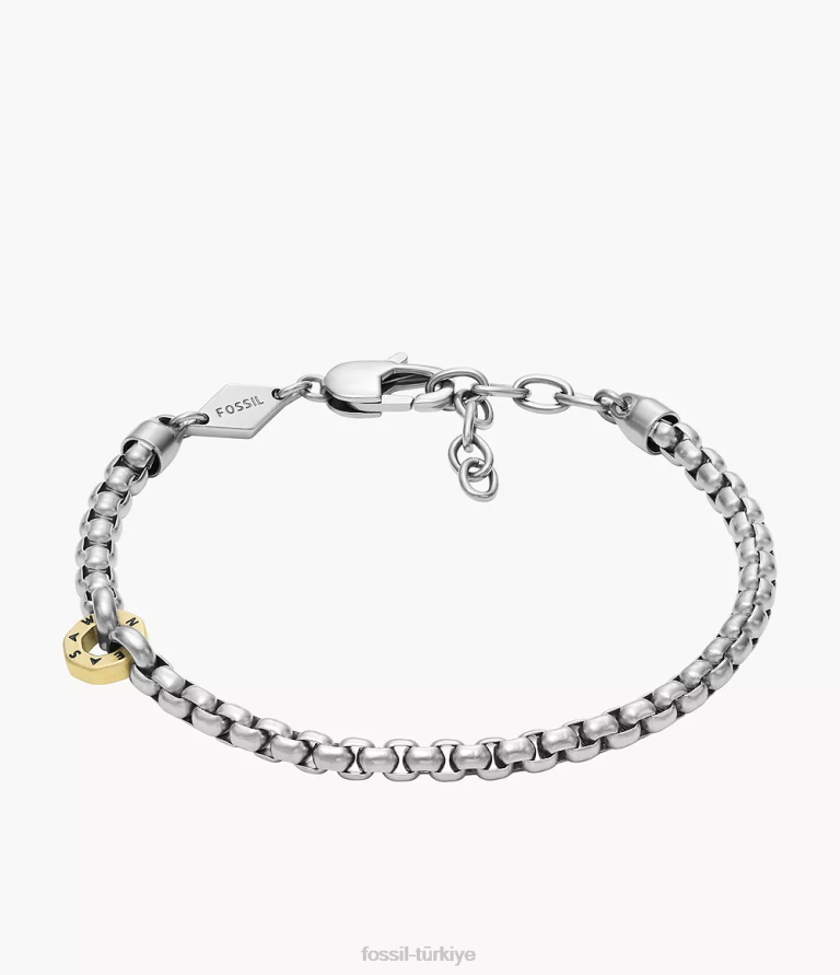 Fossil 6J041935 iki ton sawyer paslanmaz çelik zincir bilezik takı erkekler