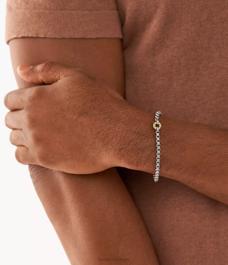 Fossil 6J041935 iki ton sawyer paslanmaz çelik zincir bilezik takı erkekler