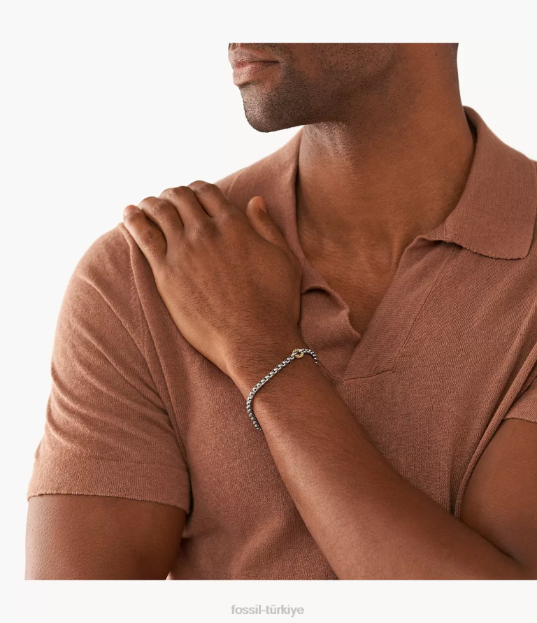 Fossil 6J041935 iki ton sawyer paslanmaz çelik zincir bilezik takı erkekler