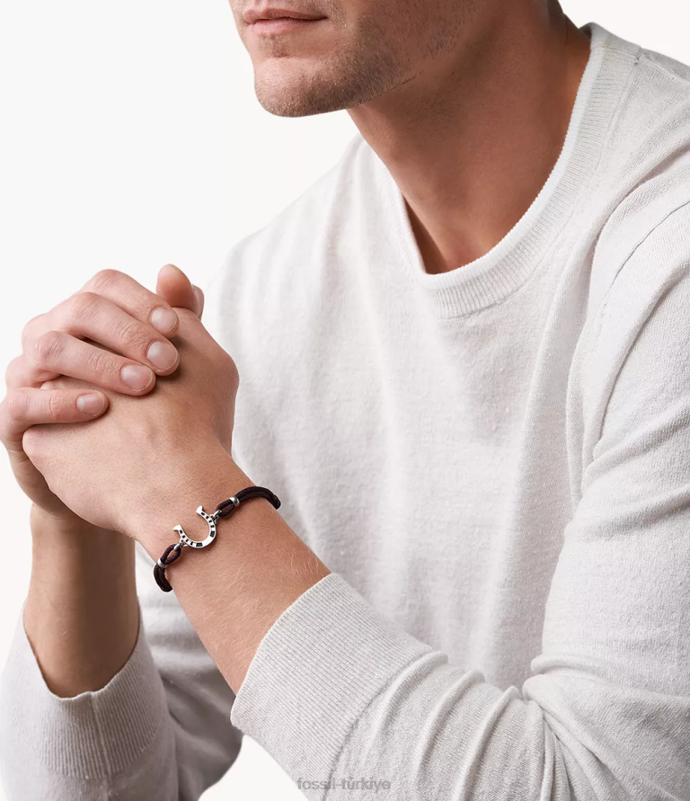Fossil 6J041940 gümüş ton paslanmaz çelik çok sıralı bilezik takı erkekler