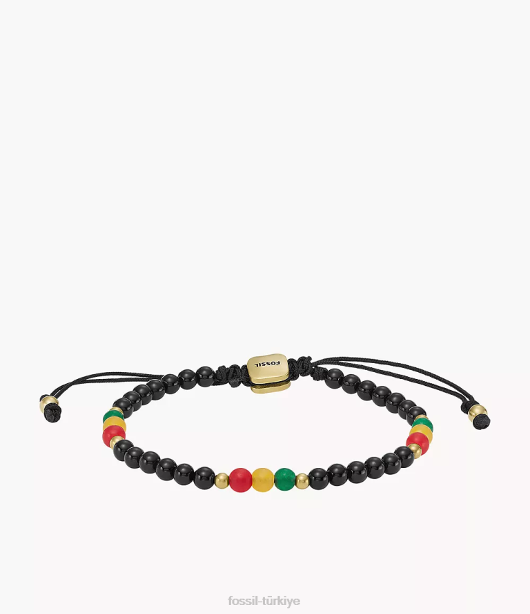 Fossil 6J041942 siyah tarih ayı oniks ve yeşim boncuklu bileklik takı erkekler