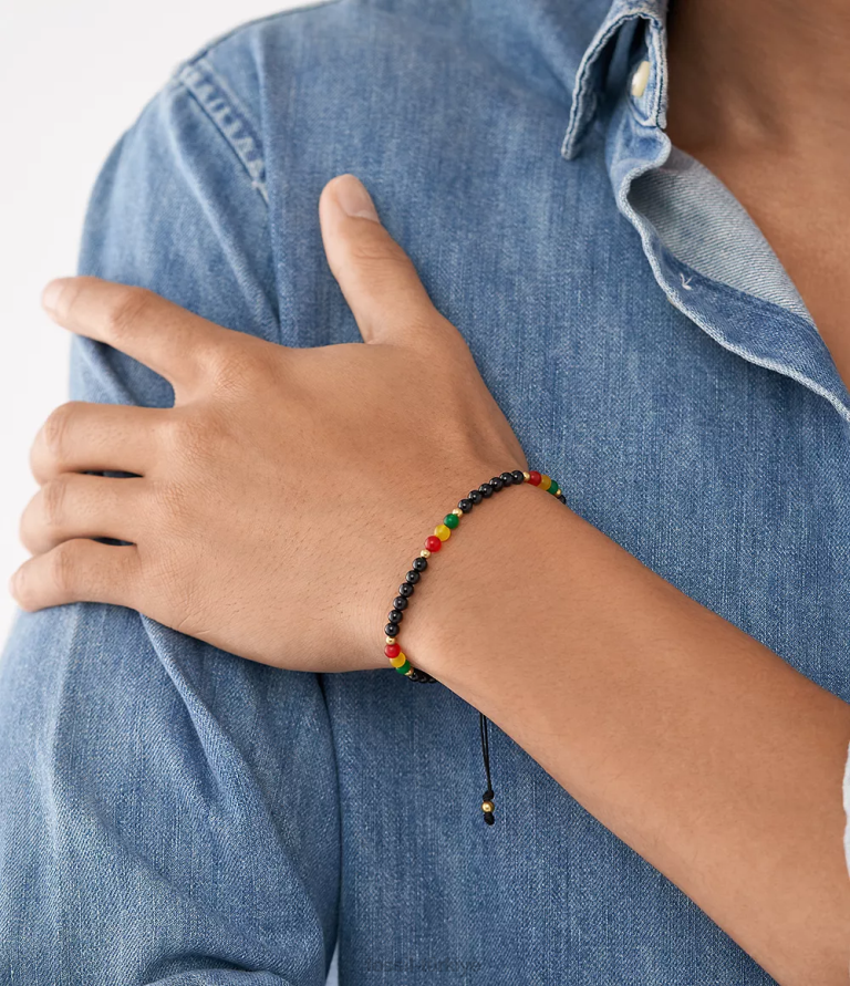 Fossil 6J041942 siyah tarih ayı oniks ve yeşim boncuklu bileklik takı erkekler