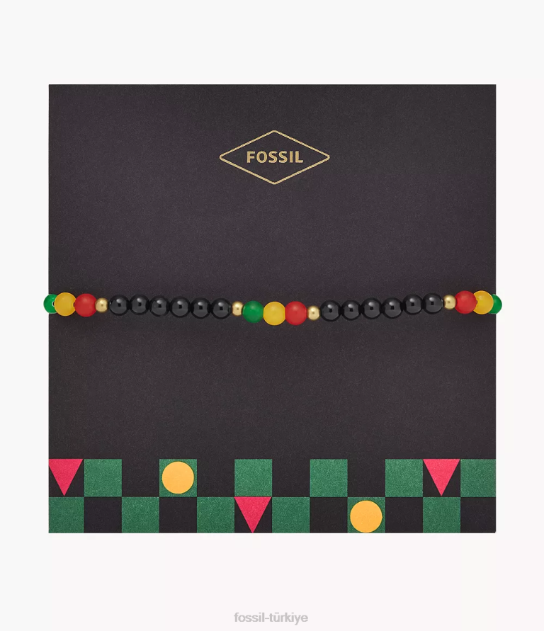 Fossil 6J041942 siyah tarih ayı oniks ve yeşim boncuklu bileklik takı erkekler
