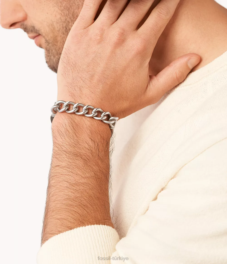 Fossil 6J041946 siyah deri paslanmaz çelik ve bilezik takı erkekler