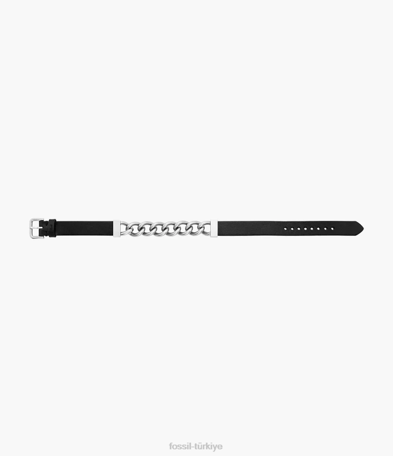 Fossil 6J041946 siyah deri paslanmaz çelik ve bilezik takı erkekler
