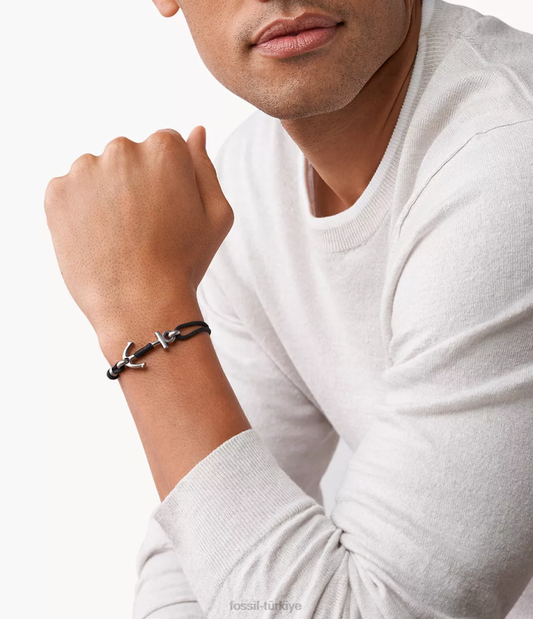 Fossil 6J041948 gümüş ton paslanmaz çelik çok sıralı bilezik takı erkekler