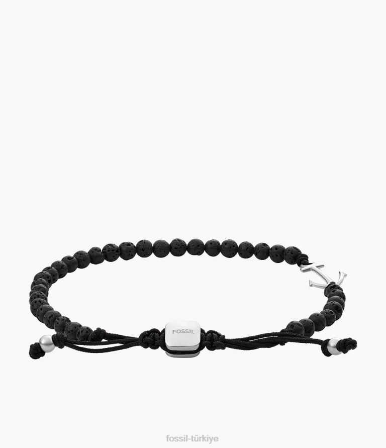 Fossil 6J041949 siyah lav taşlı boncuklu bileklik takı erkekler