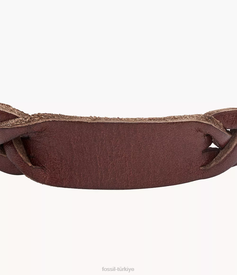 Fossil 6J041957 kahverengi miras örgülü deri kayış bilezik takı erkekler
