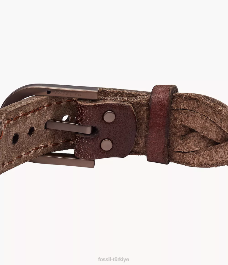 Fossil 6J041957 kahverengi miras örgülü deri kayış bilezik takı erkekler