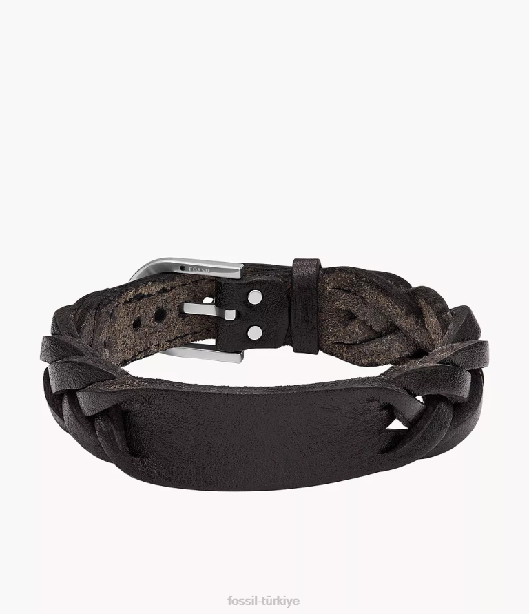 Fossil 6J041958 siyah miras örgülü deri kayış bilezik takı erkekler
