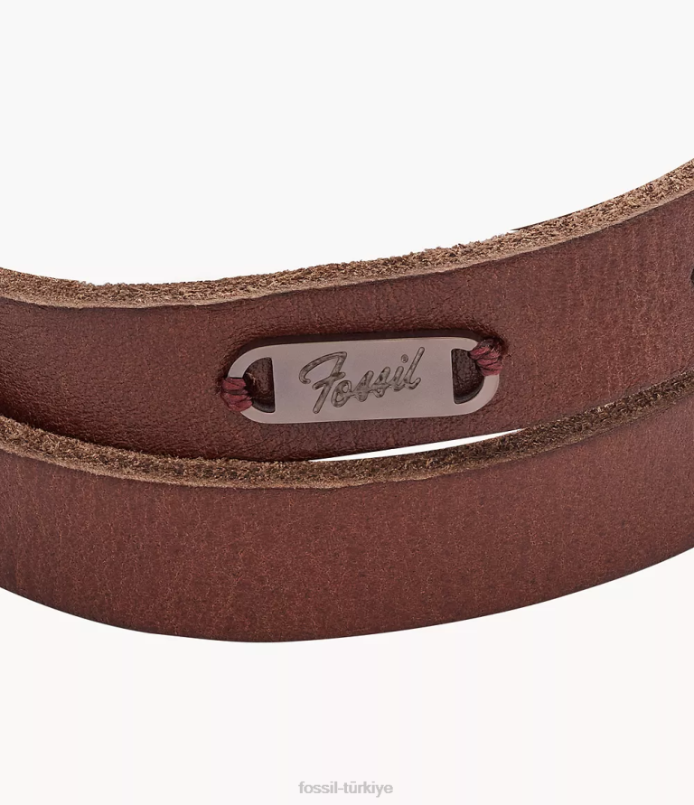 Fossil 6J041959 kahverengi miras çift sarma deri kayış bilezik takı erkekler