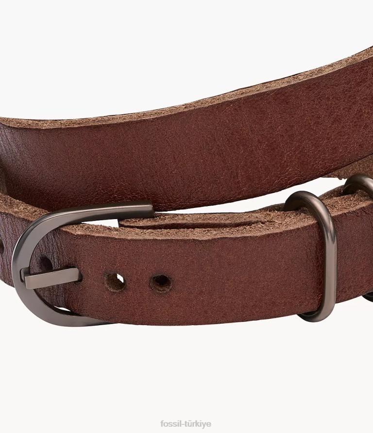 Fossil 6J041959 kahverengi miras çift sarma deri kayış bilezik takı erkekler