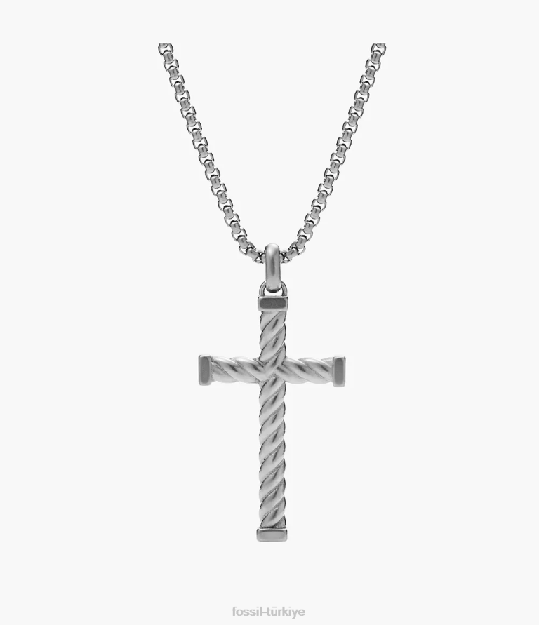 Fossil 6J041905 gümüş ton anlamlı anlar paslanmaz çelik çapraz kolye kolye takı erkekler