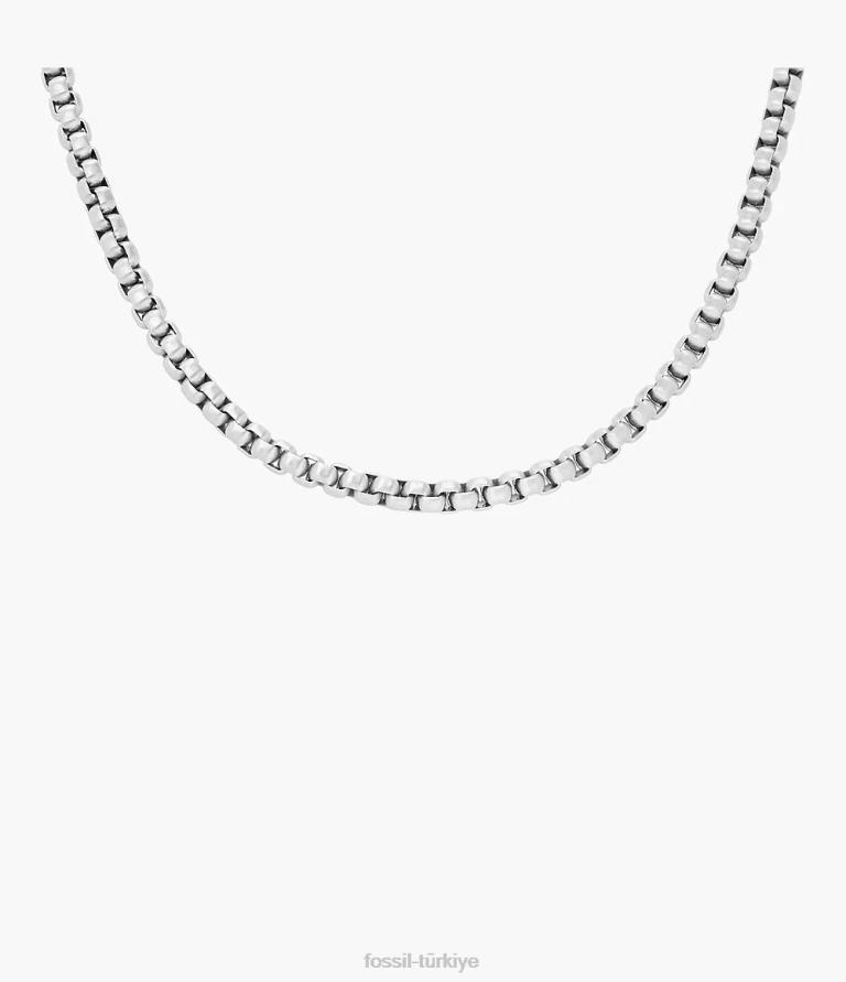 Fossil 6J041906 gümüş ton tamamı yığılmış paslanmaz çelik zincir kolye takı erkekler