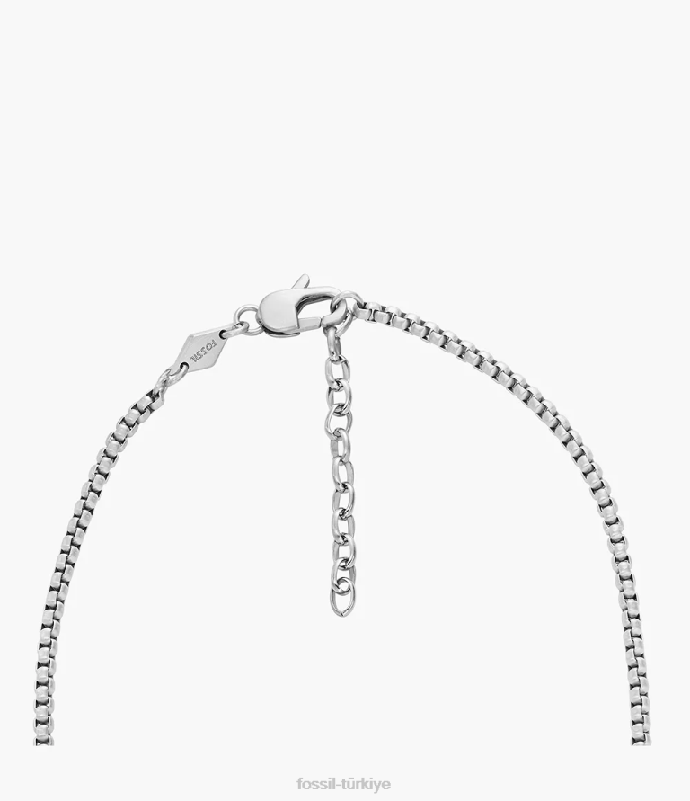 Fossil 6J041906 gümüş ton tamamı yığılmış paslanmaz çelik zincir kolye takı erkekler