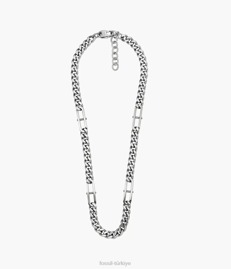Fossil 6J041915 gümüş ton miras d-link paslanmaz çelik zincir kolye takı erkekler