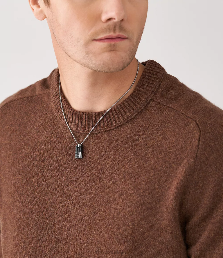 Fossil 6J041916 gümüş ton dokulu plak paslanmaz çelik kolye kolye takı erkekler