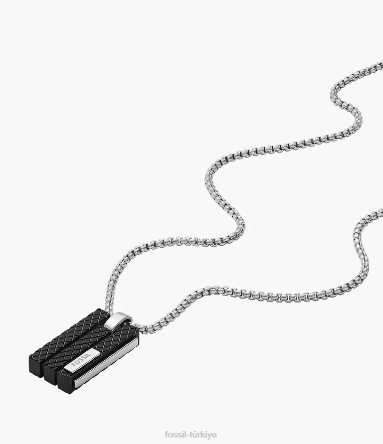 Fossil 6J041916 gümüş ton dokulu plak paslanmaz çelik kolye kolye takı erkekler
