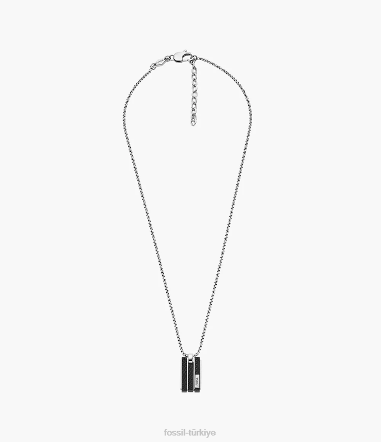 Fossil 6J041916 gümüş ton dokulu plak paslanmaz çelik kolye kolye takı erkekler