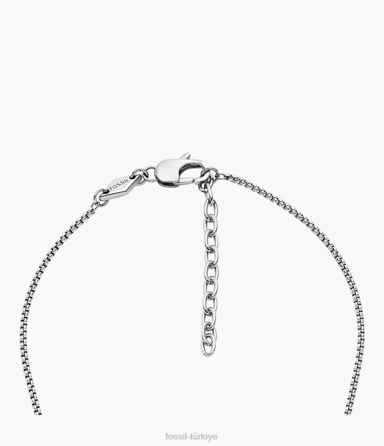 Fossil 6J041916 gümüş ton dokulu plak paslanmaz çelik kolye kolye takı erkekler