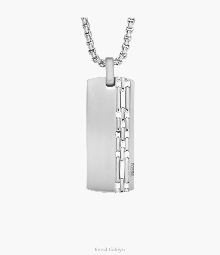 Fossil 6J041918 gümüş ton paslanmaz çelik köpek etiketi kolye takı erkekler