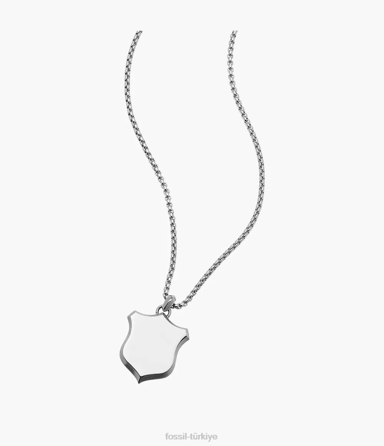 Fossil 6J041922 gümüş ton miras kalkanı paslanmaz çelik kolye kolye takı erkekler