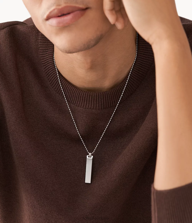 Fossil 6J041947 gümüş ton elliott paslanmaz çelik kimlik kolyesi takı erkekler