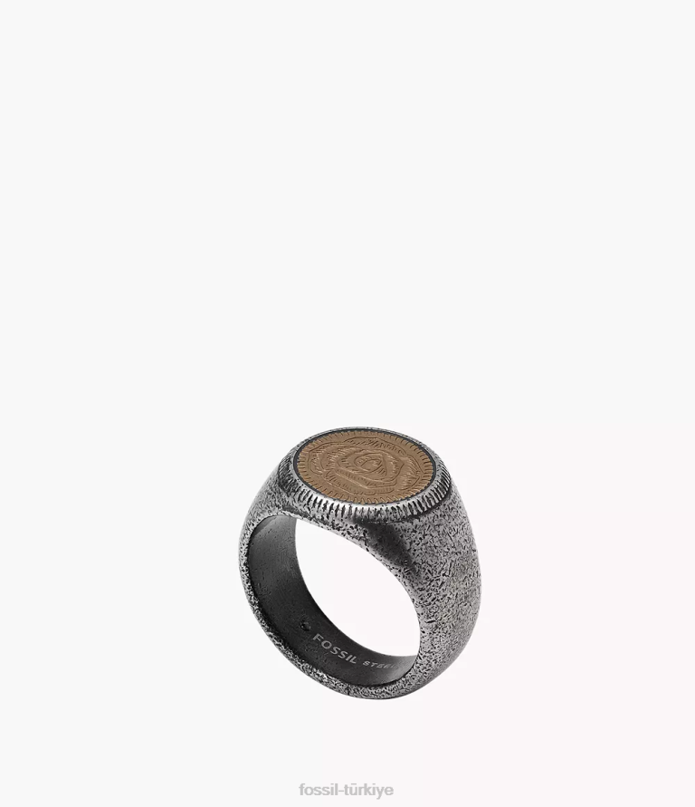 Fossil 6J041944 iki ton paslanmaz çelik mühür yüzüğü takı erkekler