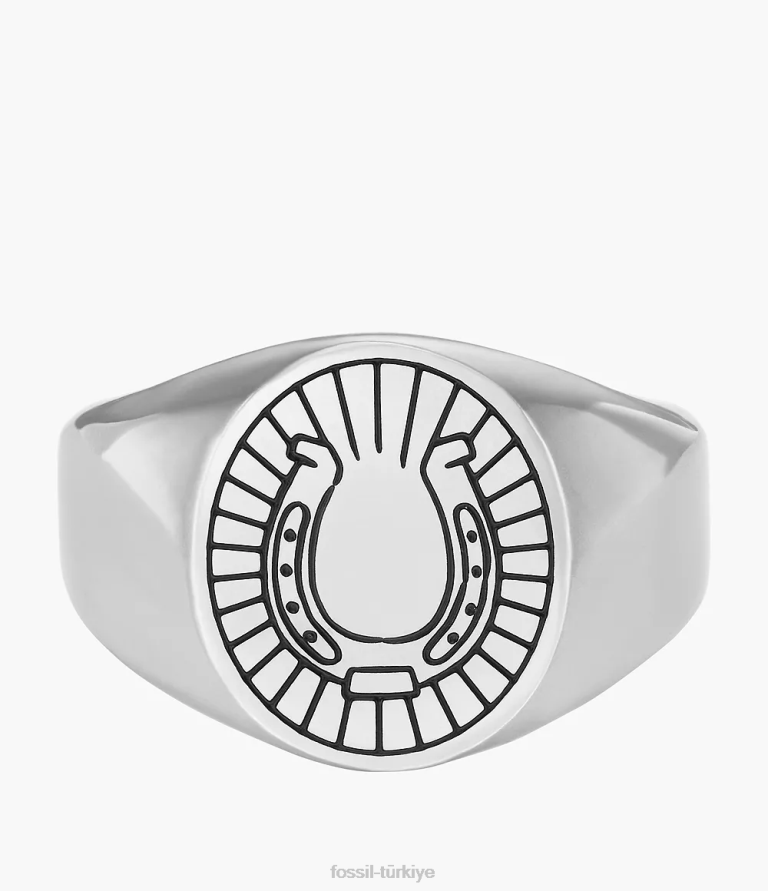 Fossil 6J041960 gümüş ton paslanmaz çelik mühür yüzüğü takı erkekler
