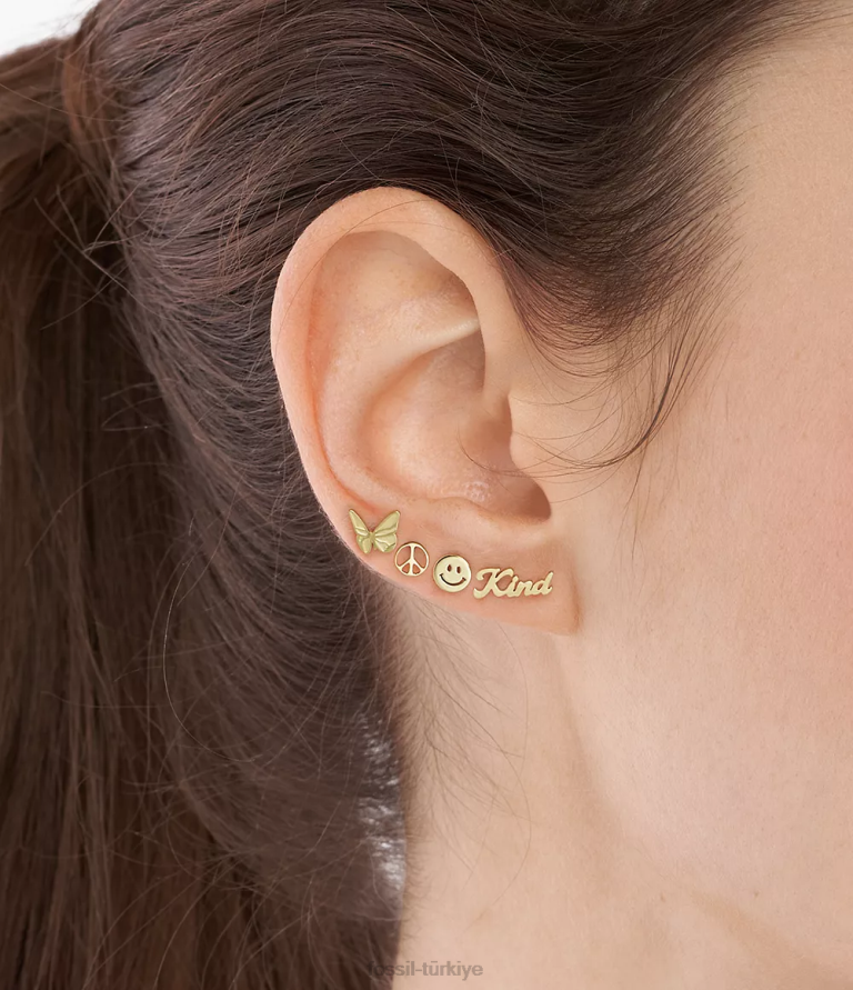 Fossil 6J041047 altın tonu la la arazi paslanmaz çelik saplama küpe seti takı kadınlar