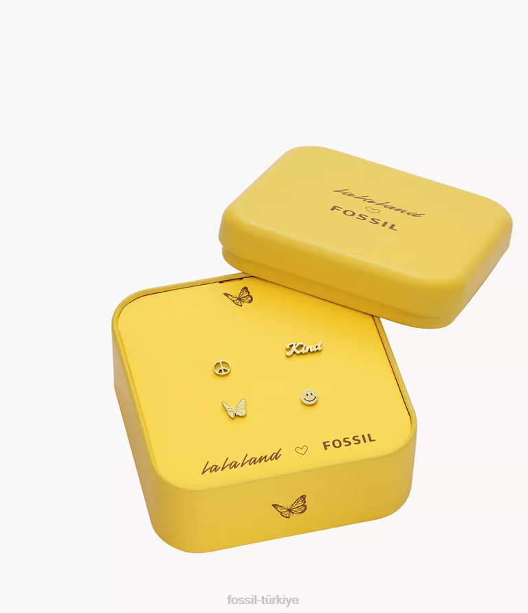 Fossil 6J041047 altın tonu la la arazi paslanmaz çelik saplama küpe seti takı kadınlar