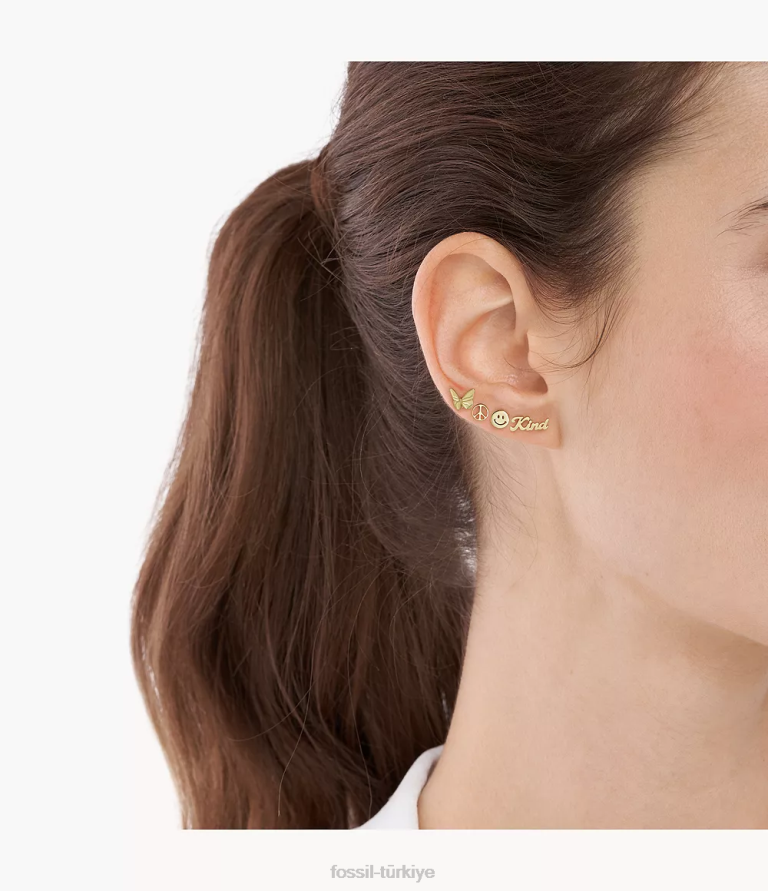 Fossil 6J041047 altın tonu la la arazi paslanmaz çelik saplama küpe seti takı kadınlar