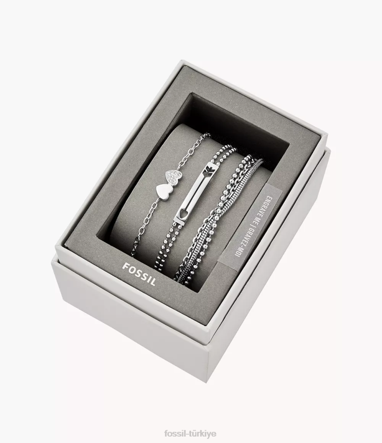 Fossil 6J041127 gümüş ton çelik bilezik hediye seti takı kadınlar