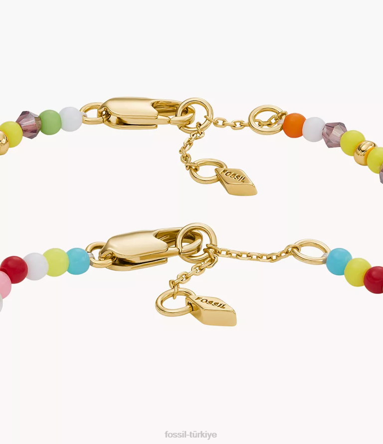 Fossil 6J041133 altın tonu pirinç boncuklu bilezik seti takı kadınlar