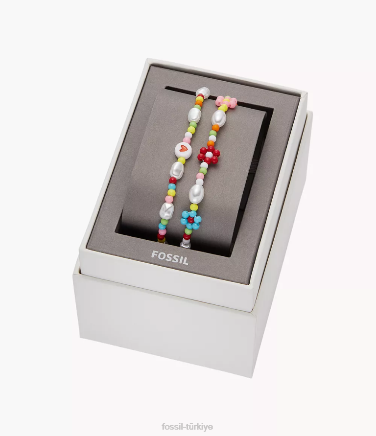 Fossil 6J041133 altın tonu pirinç boncuklu bilezik seti takı kadınlar