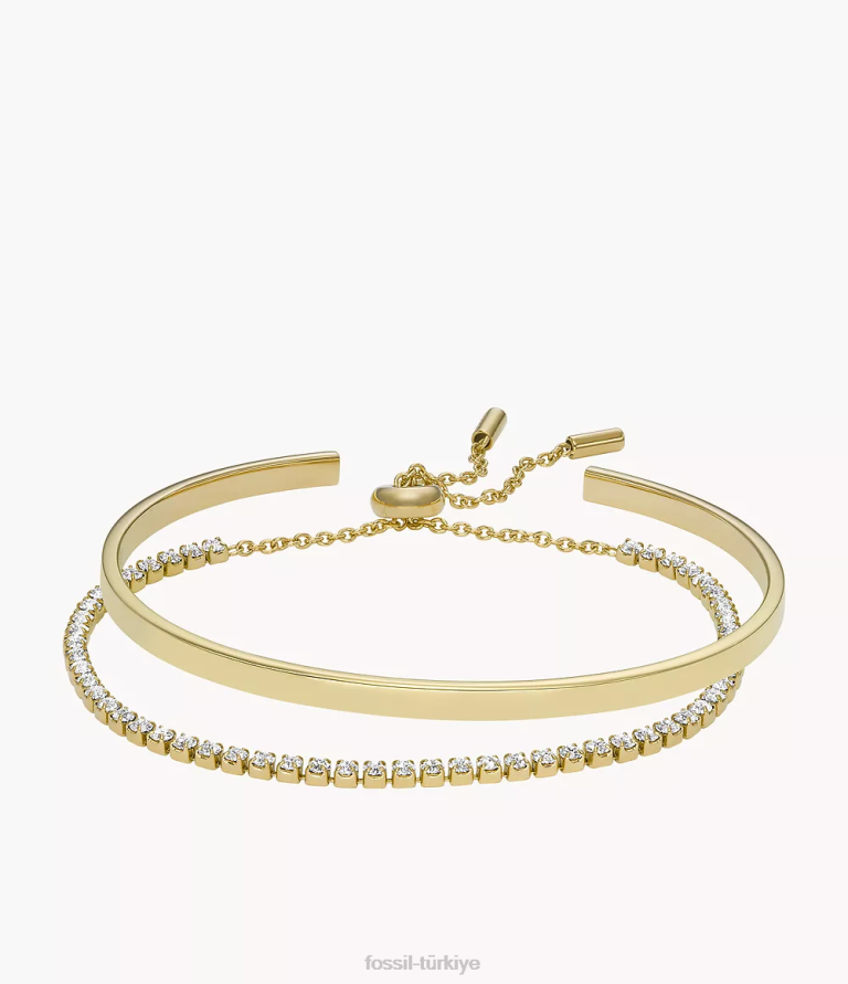 Fossil 6J041137 altın tonu paslanmaz çelik bilezik hediye seti takı kadınlar