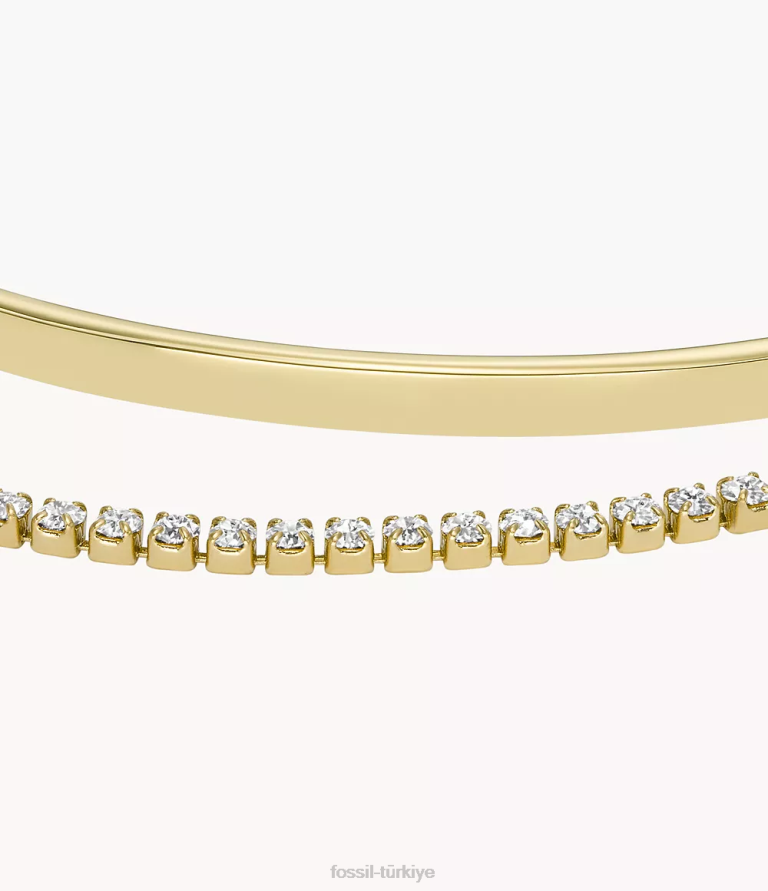 Fossil 6J041137 altın tonu paslanmaz çelik bilezik hediye seti takı kadınlar