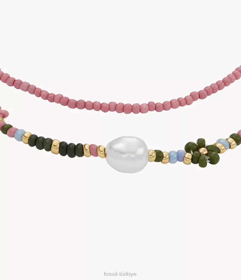 Fossil 6J041149 altın tonu pirinç boncuklu bilezik seti takı kadınlar