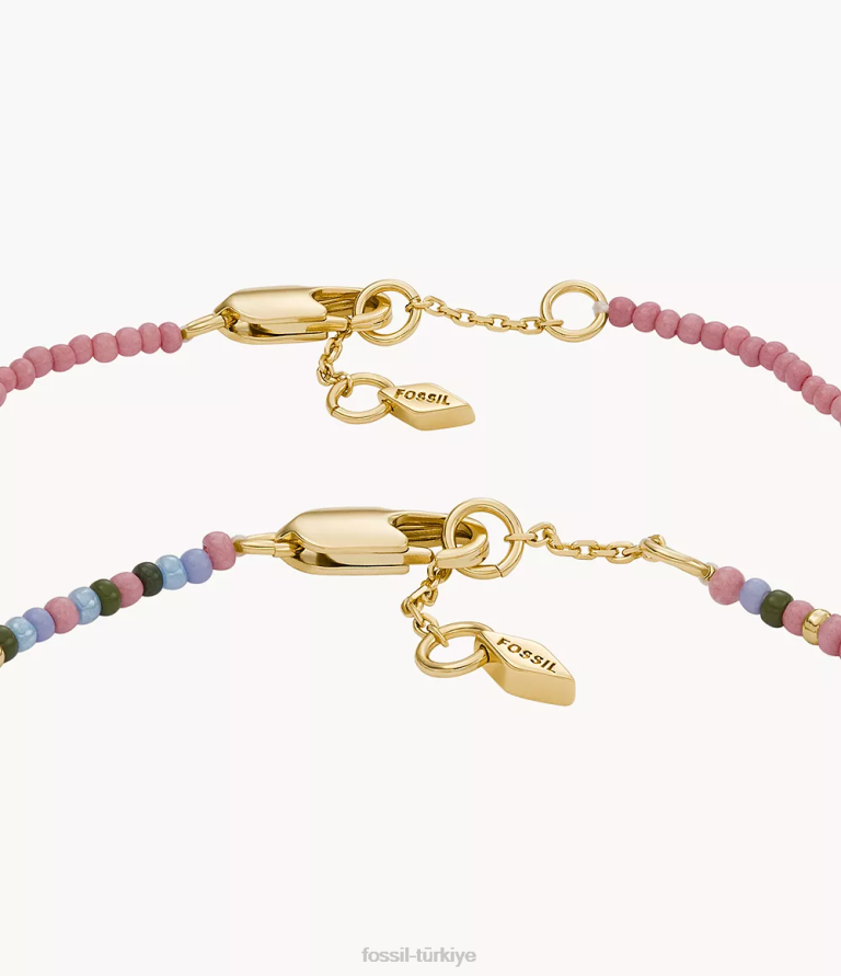Fossil 6J041149 altın tonu pirinç boncuklu bilezik seti takı kadınlar