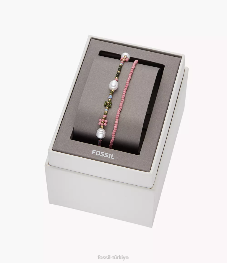 Fossil 6J041149 altın tonu pirinç boncuklu bilezik seti takı kadınlar