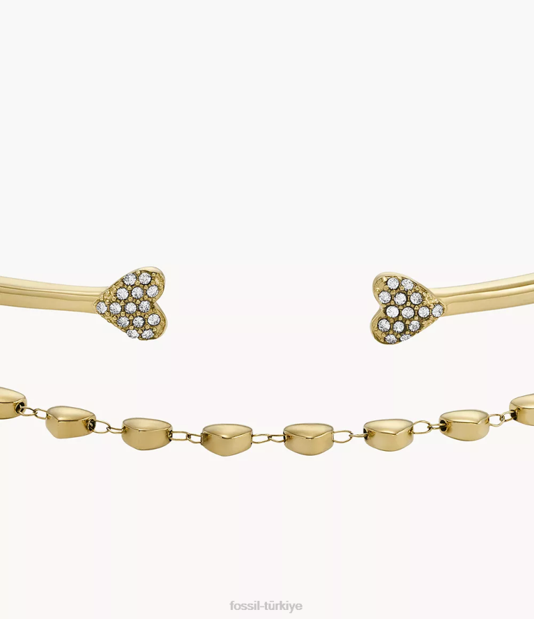 Fossil 6J041160 altın tonu paslanmaz çelik bilezik seti takı kadınlar