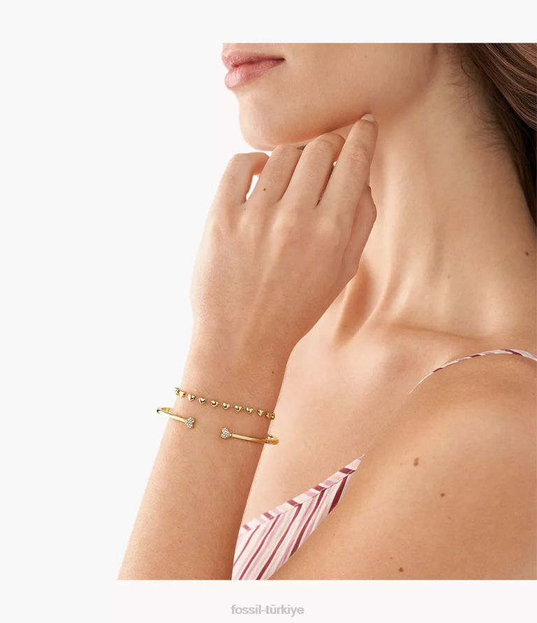 Fossil 6J041160 altın tonu paslanmaz çelik bilezik seti takı kadınlar
