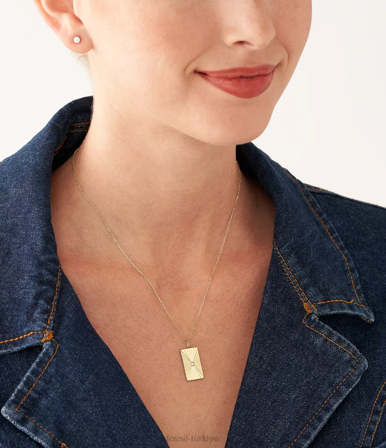 Fossil 6J041218 altın tonu göksel opal sentetik opal kolye ve küpe seti takı kadınlar