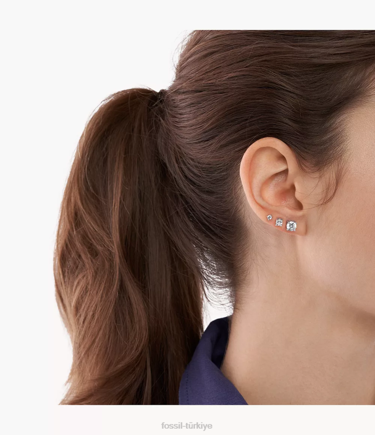 Fossil 6J041256 gümüş pirinç küpe seti takı kadınlar