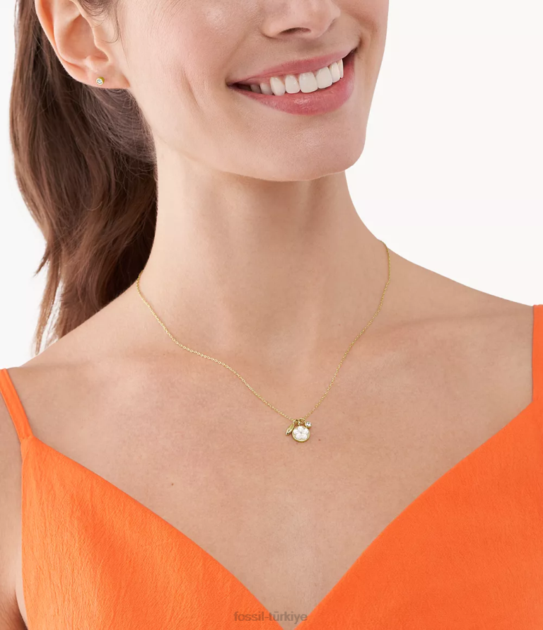 Fossil 6J041259 beyaz kristal kolye kolye ve halka küpe seti takı kadınlar